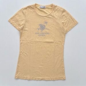 Vintage 90’s BNP Paribas Tennis Yellow Graphic T Shirt Size Women’s Small Sports